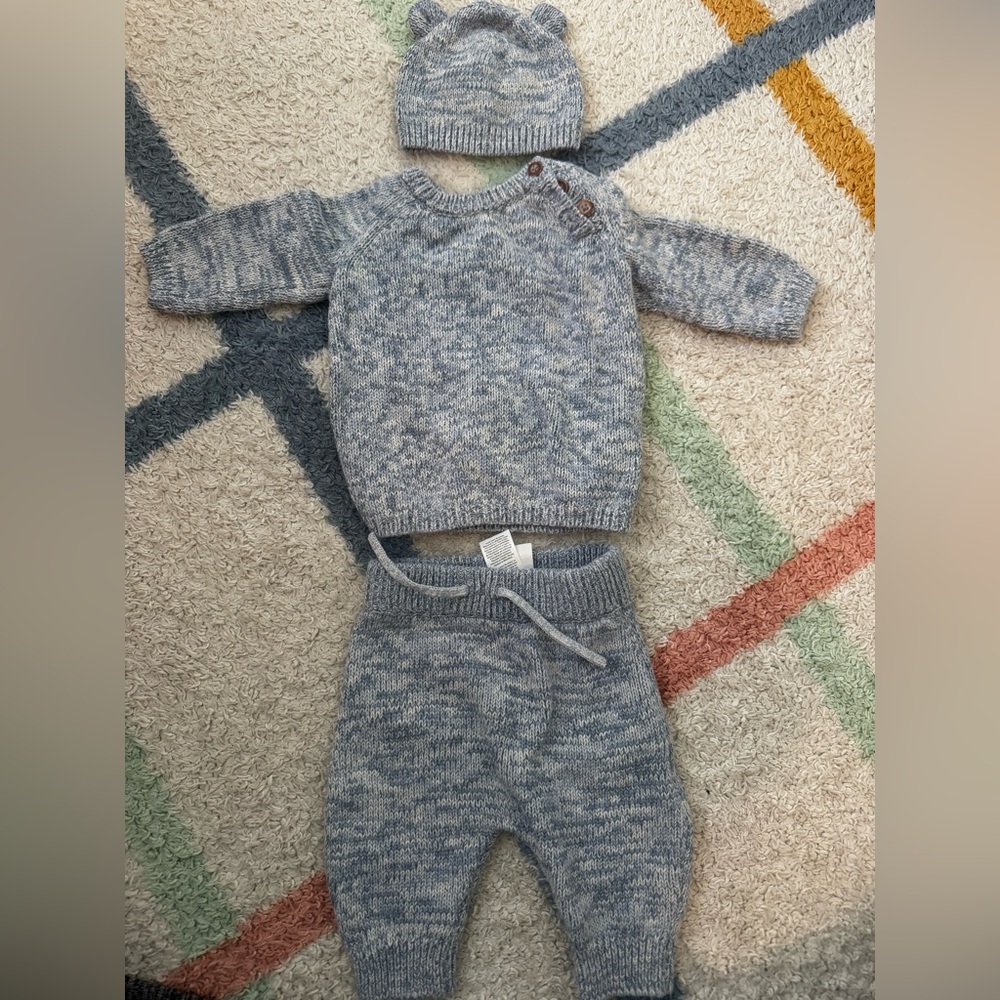 Knit Baby Sweater & Pants Set in Heathered Light Blue